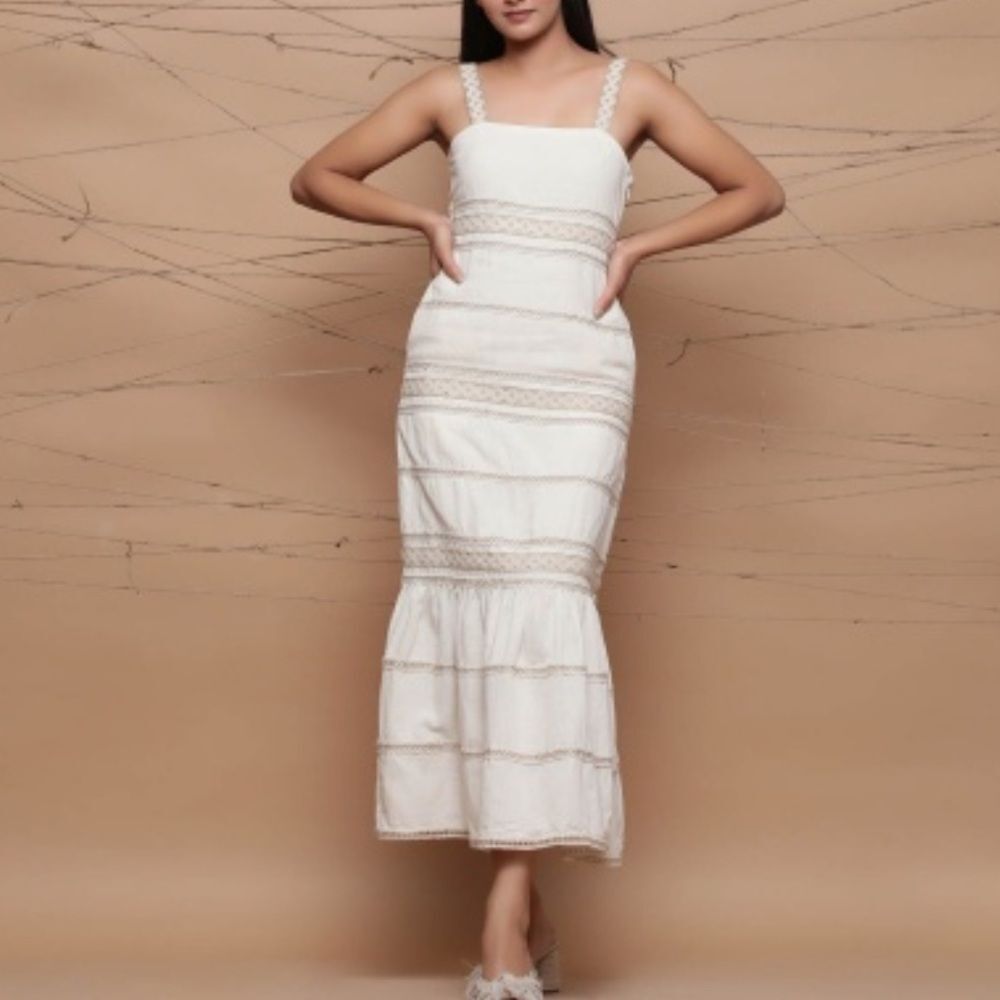 White Midi Sundress with Crochet Trim